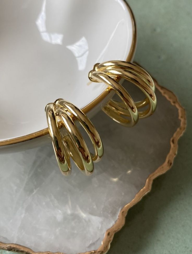 Triple Curved Gold-Plated Hoop Earrings