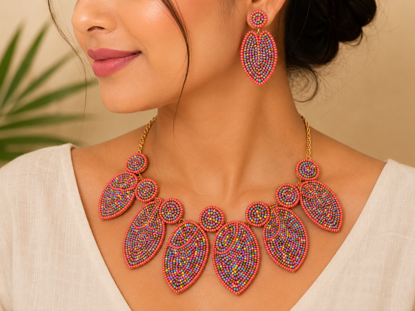 Candy Confetti Statement Necklace | Handmade Colorful Beaded Necklace for Women | House of Bulbul
