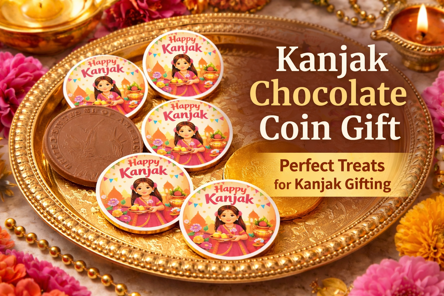 Happy Kanjak Chocolate Coin – Navratri Kanjak Return Gift Chocolate | Cute Little Goddess Sticker | House of Bulbul
