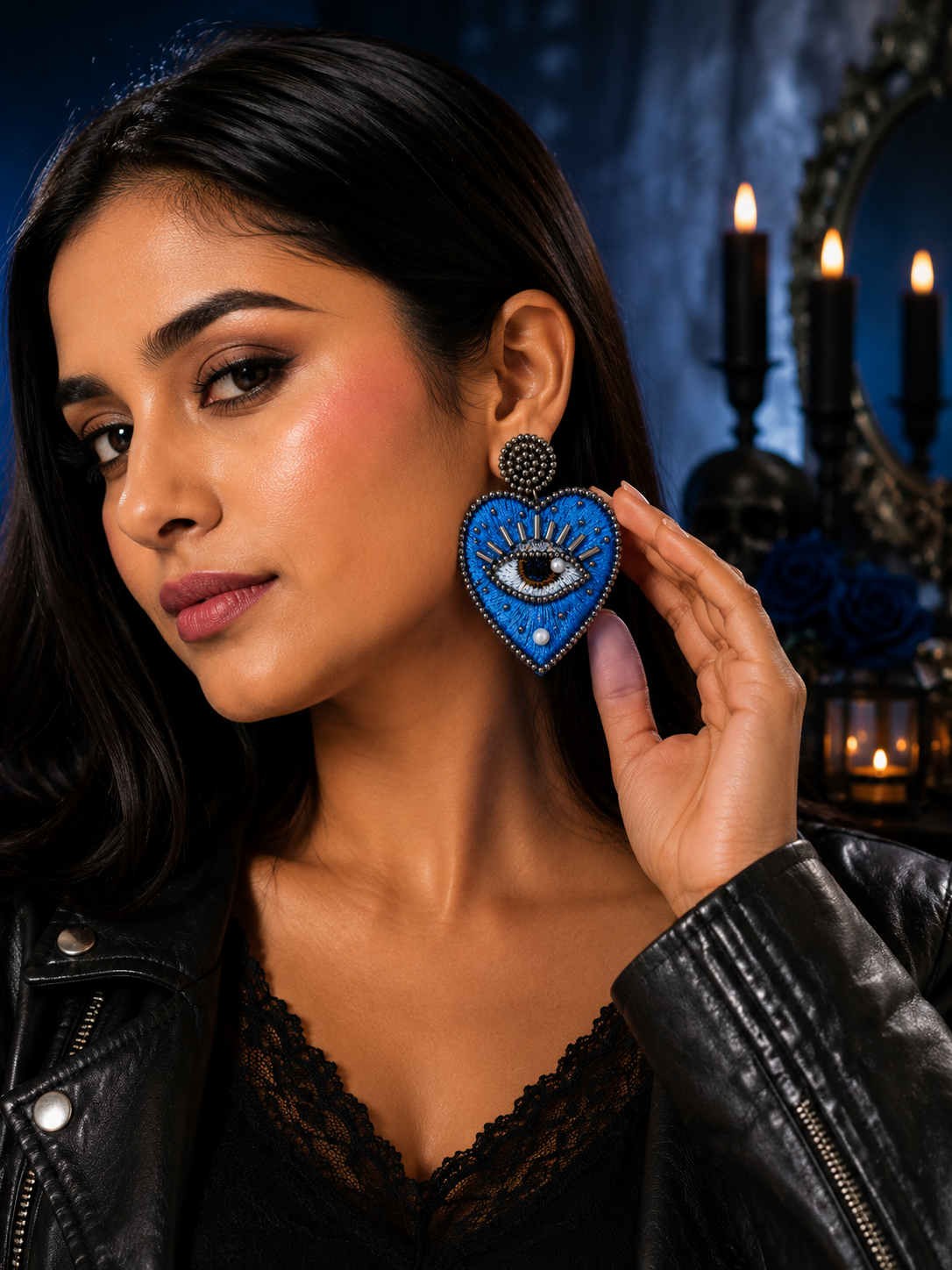Evil Eye Heart Earrings | Handmade Statement Earrings | Boho Gothic Jewelry | House of Bulbul