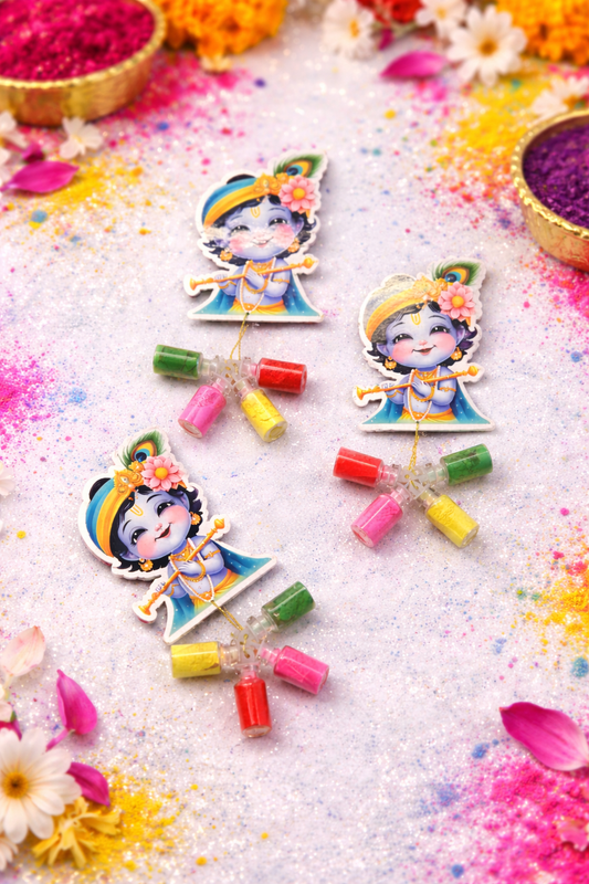 Laddu Gopal Holi Shringar Set | Mini Gulal Bottles with Kanha Ji Holi Decoration