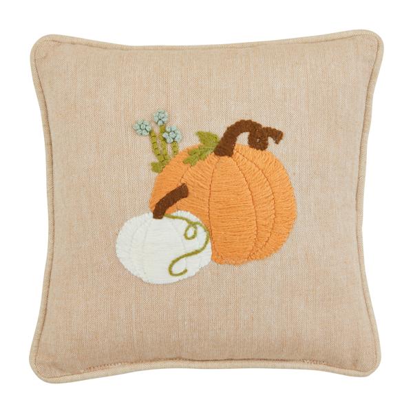 Pumpkin Embroidered Cushion – 8x8 Inch Fall Harvest Pillow | Handmade Autumn Home Décor