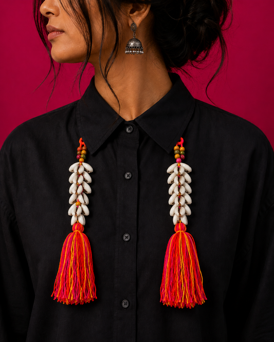 Navratri Special Multi-Way Cowrie Shell Tassel Accessory | Hair, Collar & Boho Styling Piece