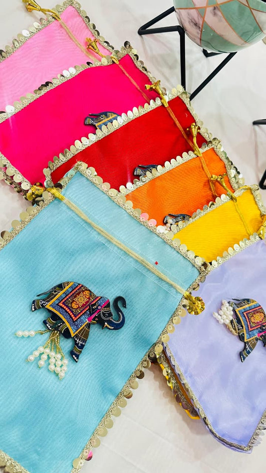 Double organza potli with elephant tassel 10 pcs
