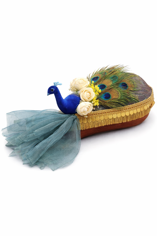 Peacock Theme Decorated Real Coconut | Handcrafted Shagun Nariyal for Wedding, Pooja & Gifting