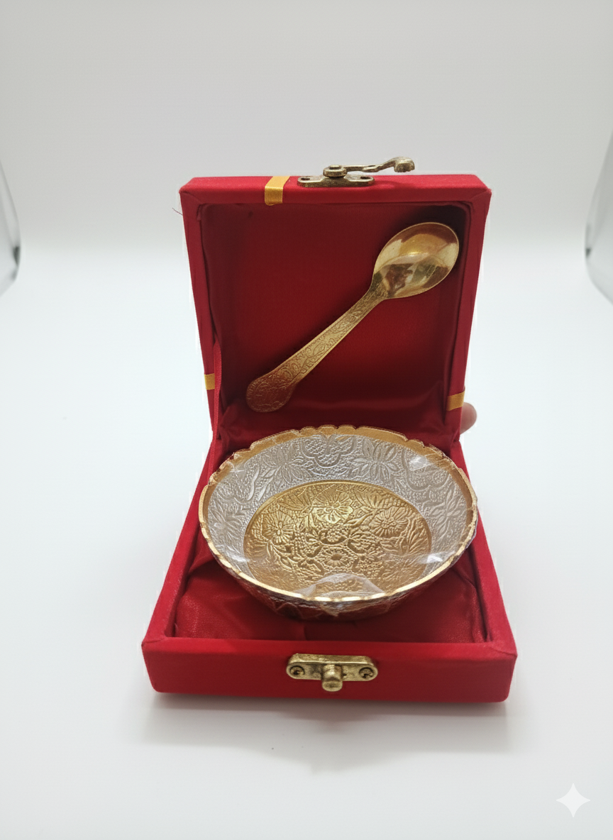 Silver-Plated Decorative Bowl with Spoon in Velvet Box