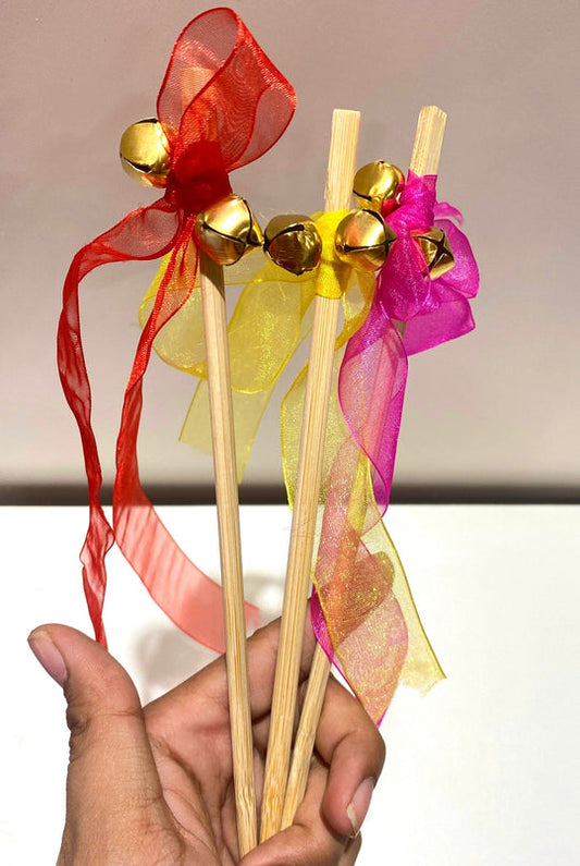 Wedding Phera Rattle Sticks with Ghungroo Bells – Handmade Festive Celebration Props | Ghungroo rattle sticks are a great way to add a festive touch to your Janmashtami celebrations |phera , Bhajan Keertan Sticks
