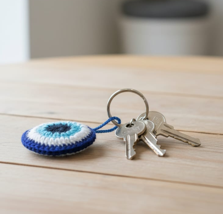 Handcrafted Crochet Evil Eye Charm |mobile charm,Bag, Keychain & Car Hanging