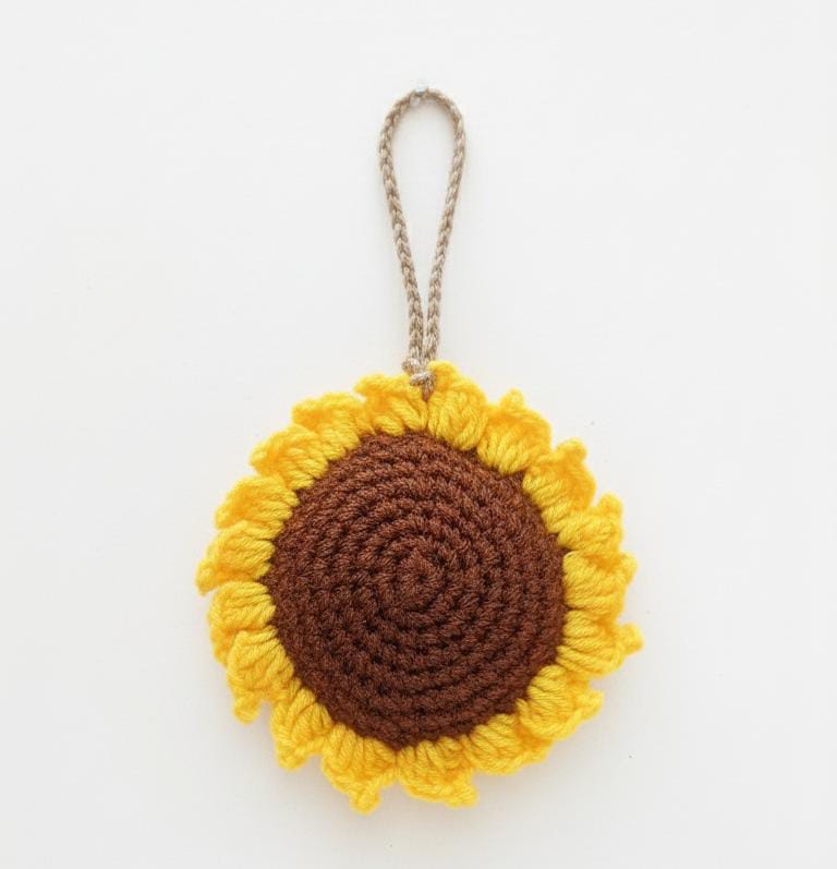 Handcrafted Crochet Sunflower Charm |mobile , Bag, Keychain & Car Hanging
