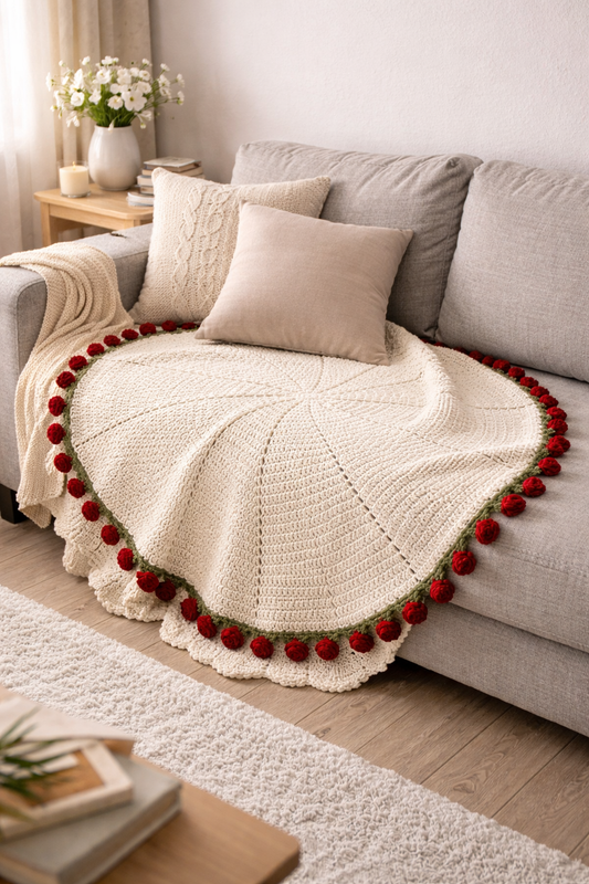 Handmade Crochet Rose Blanket & Bouquet Set | Valentine Gift Combo | Romantic Luxury Gifting