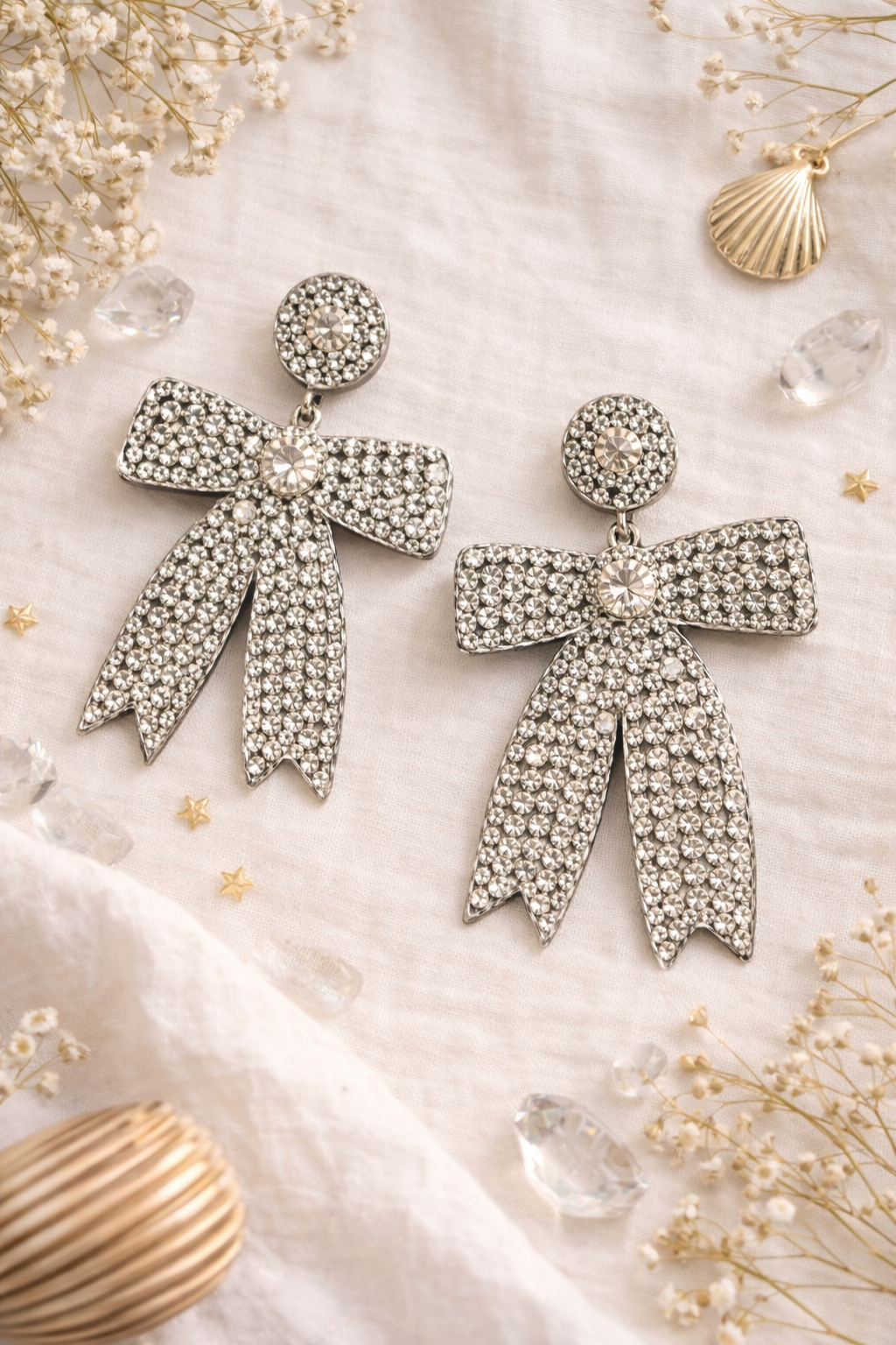 Crystal Bow Statement Earrings for Women | Rhinestone Party & Evening Jewelry