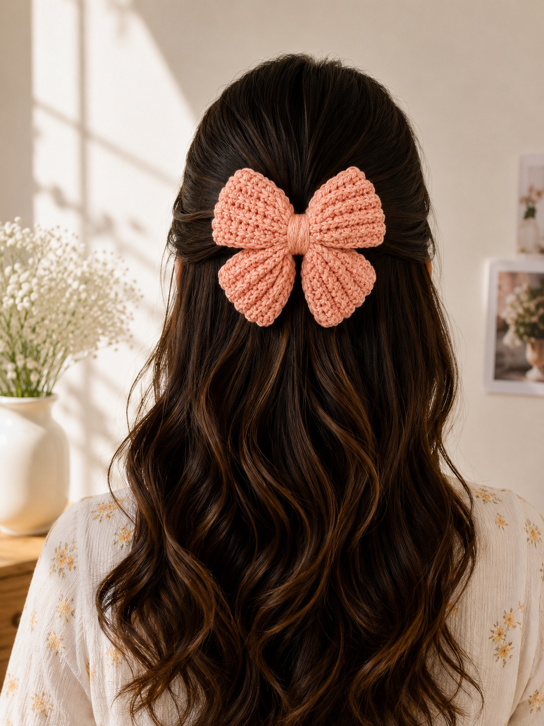 Handmade Crochet Hair Bow Clip – Hot Pink | House of Bulbul