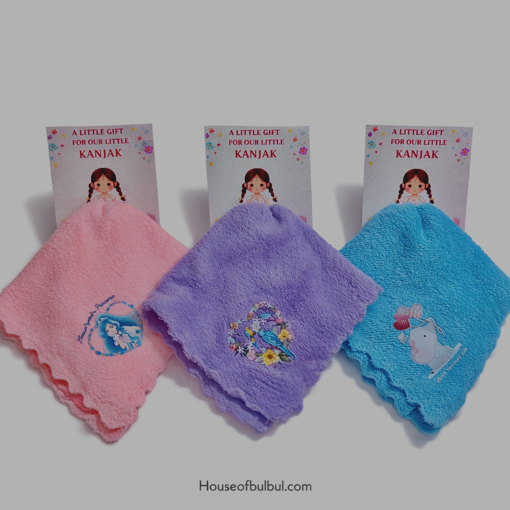 Navratri Kanjak Gift Soft Handkerchief – Cute Microfiber Hanky for Little Girls | House of Bulbul 1pc | kanjak hampers