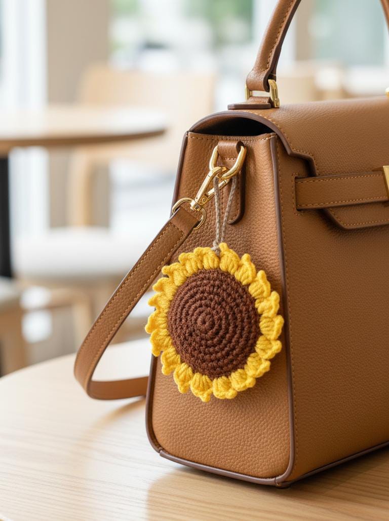 Handcrafted Crochet Sunflower Charm |mobile , Bag, Keychain & Car Hanging