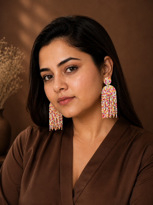 Pastel Candy Beaded Tassel Earrings for Women | Handmade Statement Earrings | House of Bulbul