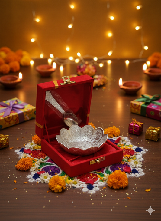 Silver-Plated Bowl with Spoon in Velvet Gift Box