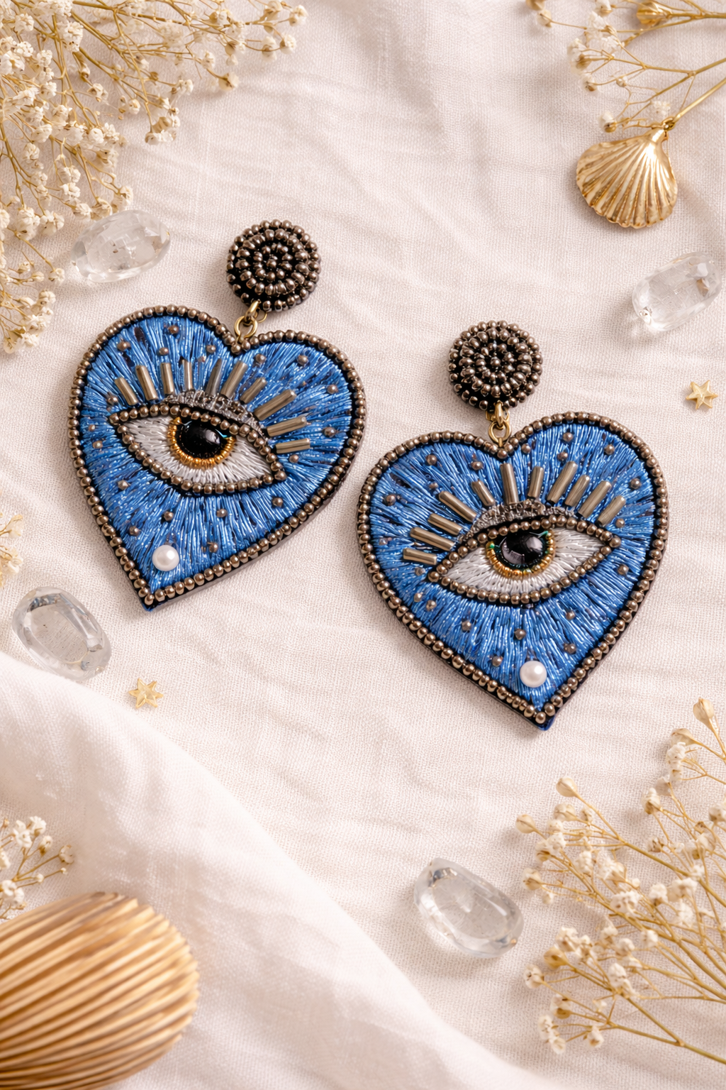 Evil Eye Heart Statement Earrings for Women | Handmade Valentine Gift Jewelry | Handmade Valentine Gift for Her