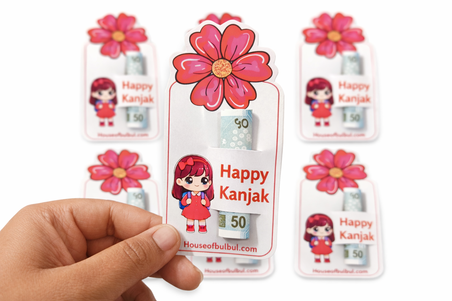 Happy Kanjak Gift Card for Navratri | Cute Money Holder for Kanjak Return Gifts | pack of 12 | money not included