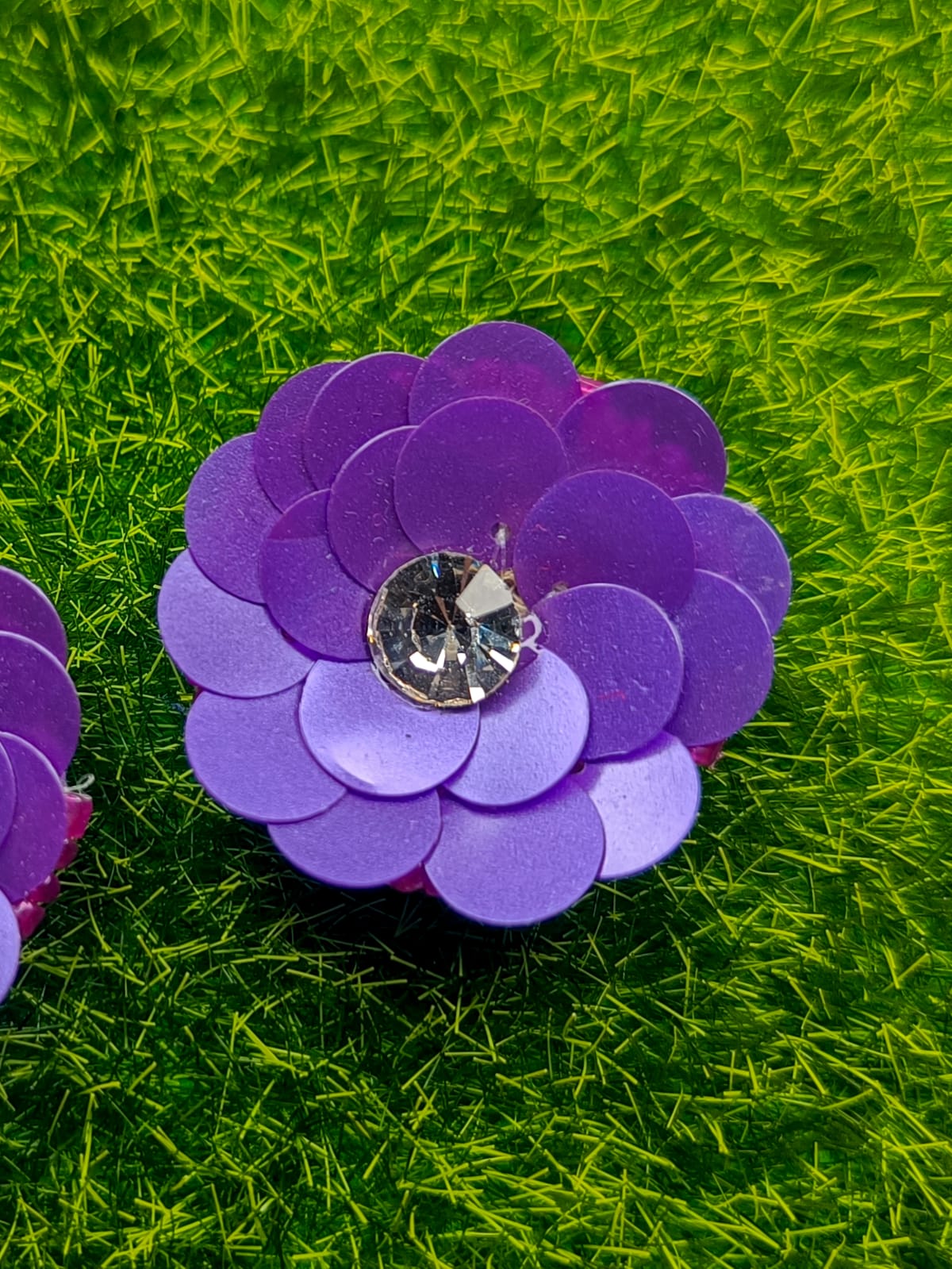 Handmade sequence purple flower earrings