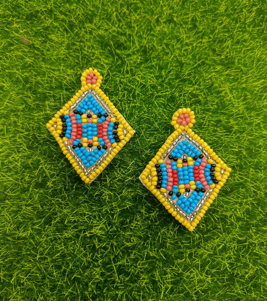 Diamond handmade beaded yellow studs