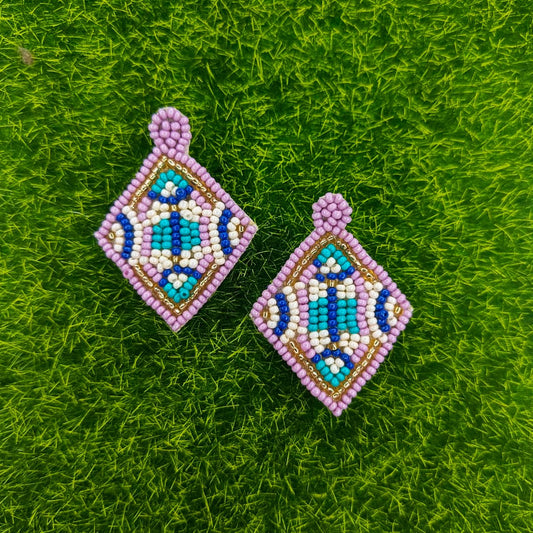 Diamond handmade beaded purple studs