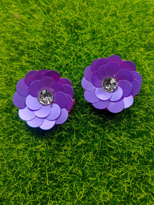 Handmade sequence purple flower earrings