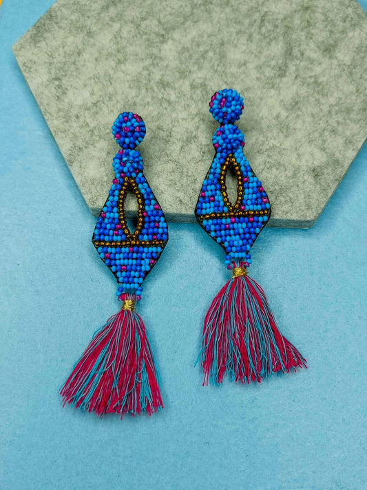 Blue beaded handmade earrings