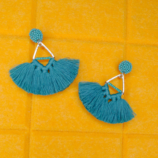 Teal handmade tassel earrings