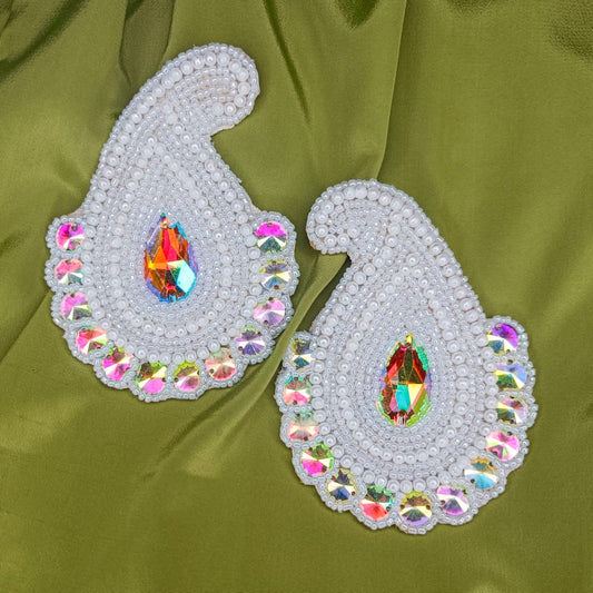 Embroidered white handmade earring