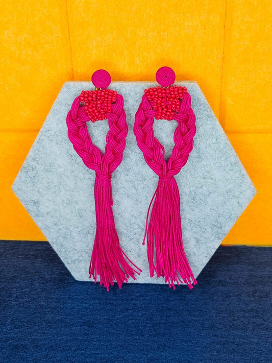 Pink threaded handmade earrings