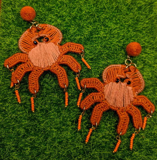 Crab handmade knitted earrings