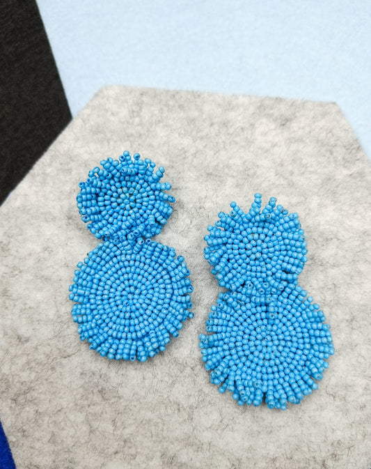 Hanging beaded handmade blue earrings