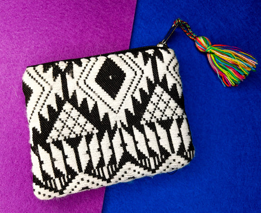 Handmade black and white coin pouch