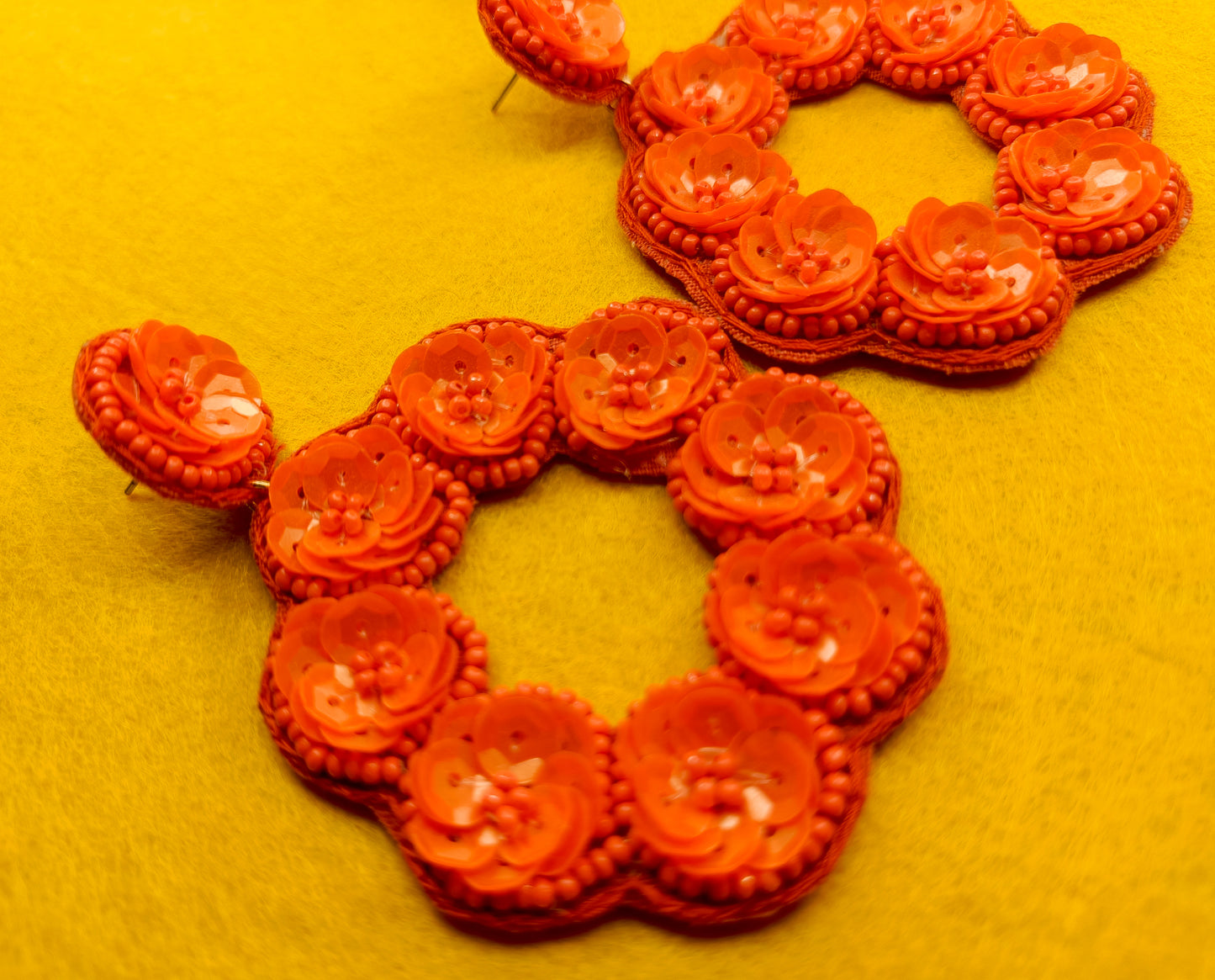 Orange sequence flower handmade earrings