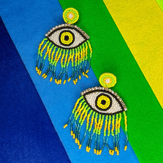 Neon Evil Eye handmade earrings