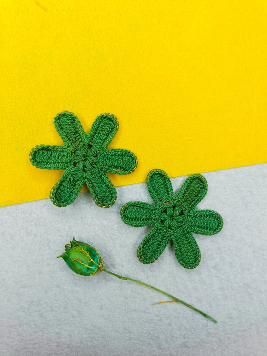 Knitted Green Flower handmade earrings