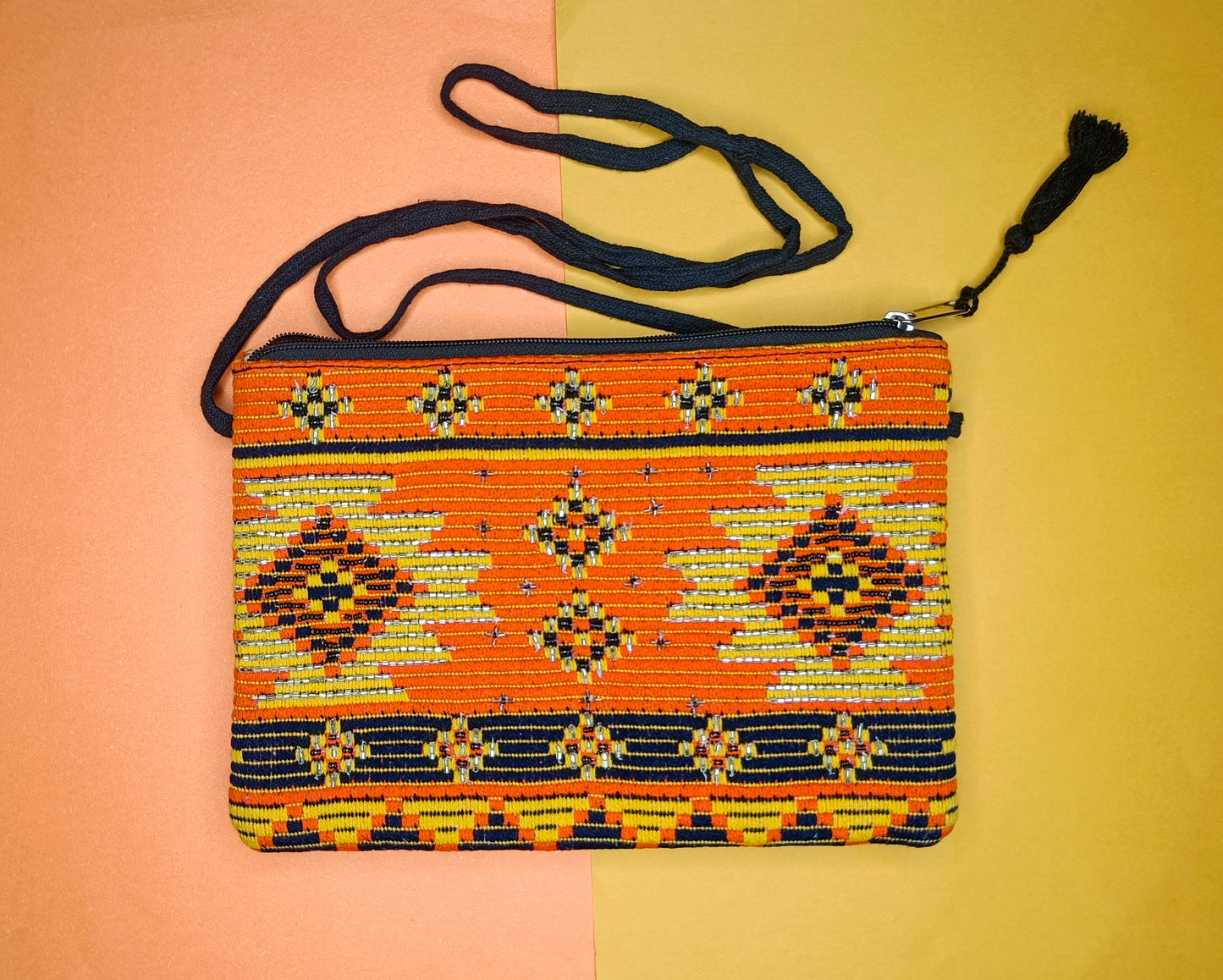 Orange tribal handmade bag