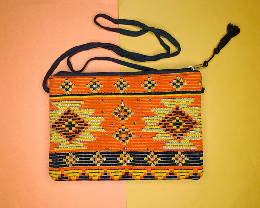 Orange tribal handmade bag